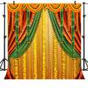 Lofaris India Pooja Photography Backdrop Puja Ganpati Pooja Traditional Mehndi Festival Background Decorations Wedding Party Marigold Garlands Photo Props 8x8ft