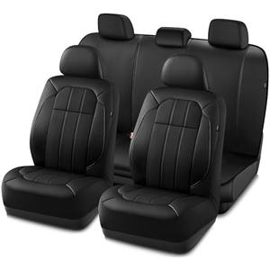 Road Comforts Premium Leather Full Set Seat Covers – Luxurious, Airbag-Compatible, Universal Fit for Cars, SUVs, Trucks, and Vans, Complete Front and Rear Protection - Black