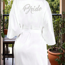 1pc Short Rhinestone-Decorated Women's Bridal Nightgown, Solid Color Satin Sexy Lace-Up Nightgown, Bathrobe For Holidays, Gifts, Parties, Bride, Bridemaid, Wedding Supplies, Hen Party Bathroom Decor Summer, White, Size F