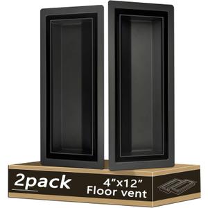4x12 Floor Register, Heavy Duty Steel Flush Mount Air Vent with 50% Higher Airflow - Sleek Low-Profile Design for Tile & Wood Floors, Easy DIY Installation Floor Vent Covers for Flooring Insert (Black)
