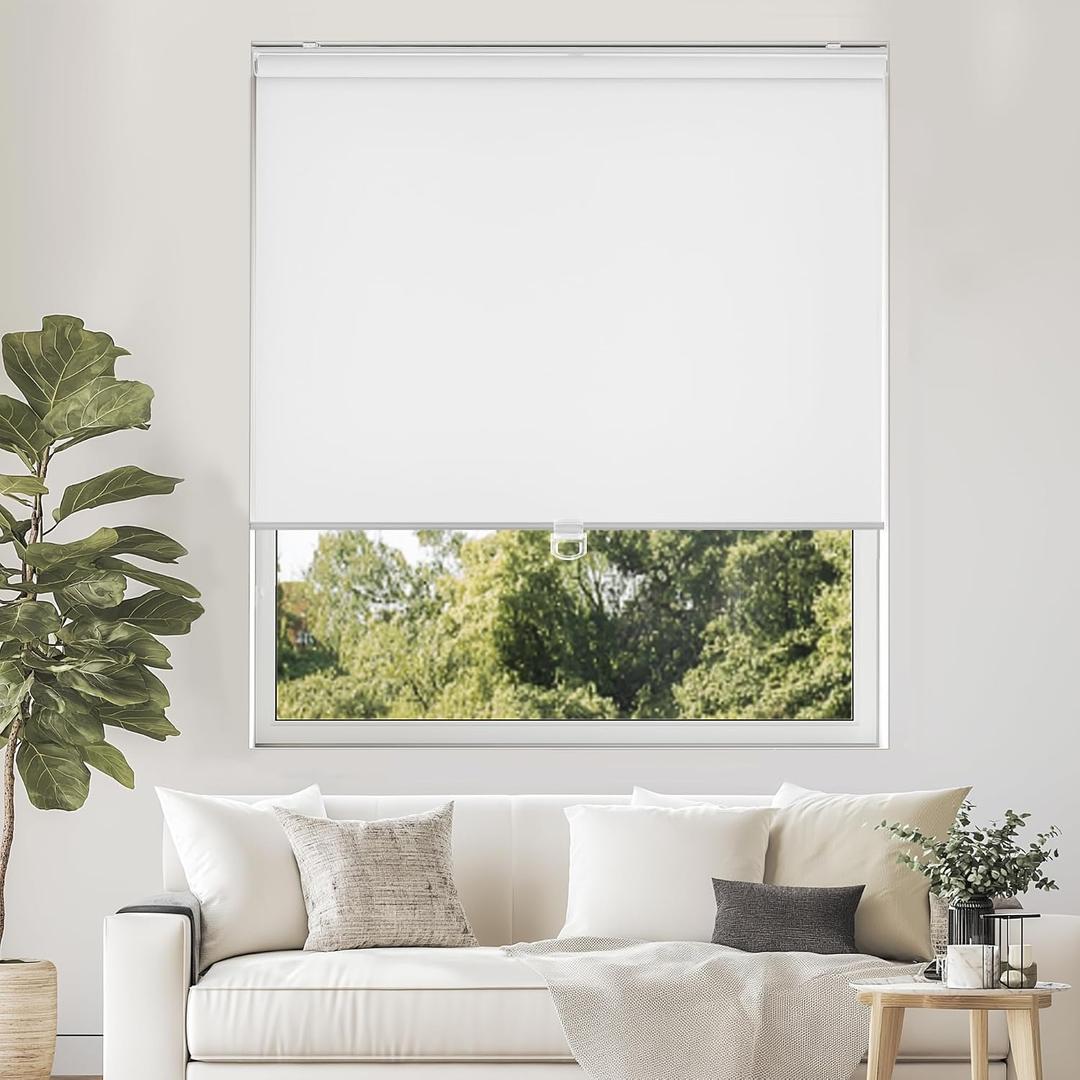 ChrisDowa Cordless Free-Stop 100% Blackout Blinds for Windows, Roller Windows Shades with Thermal Insulated, UV Protection Fabric for Living Room, Office and Home.White,35" W X 72" H