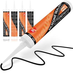 WELLUCK Black Silicone Caulk, 100% Waterproof Silicone Sealant Adhesive Caulking,for RV, Kitchen,Bathroom, Window, Door, Glass,10.2FL.OZ/300ML4 Pack WELLUCK Black Silicone Caulk, 100% Waterproof Silicone Sealant Adhesive Caulking,for RV, Kitchen,Bathroom, Window, Door, Glass,10.2FL.OZ/300ML4 Pack
