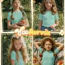Girls' Shirt Short Sleeve Basic Top Tween Summer Ribbed T-Shirt Teen Cute Fitted Soft Tee for Kids Aged 5-14