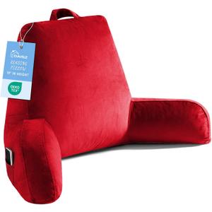 OAISZ Reading Pillow for Sitting in Bed Adult, Reading Pillow with Shredded Memory Foam, Bed Pillow with Washable Cover, Back Pillow Sitting Up with Extend Arms, Red, X-Large