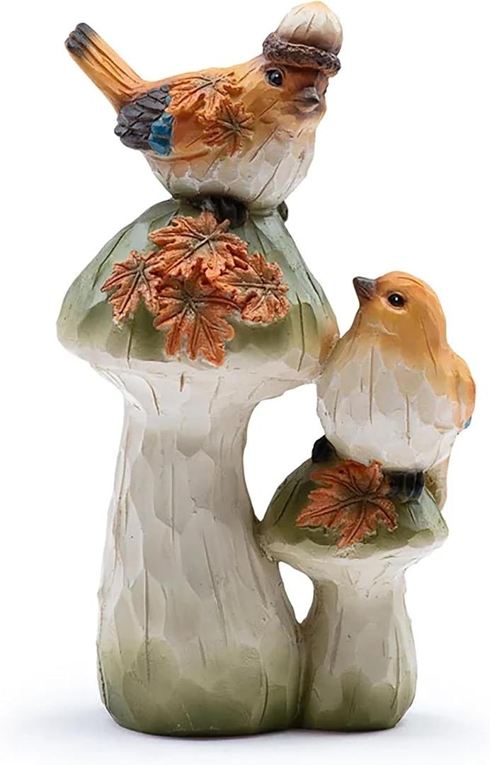 Napco Whimsical Birds on Mushrooms Figurine Charming Nature-Inspired Decor for Garden, Patio, or Indoor Display - Hand-Painted Resin Sculpture