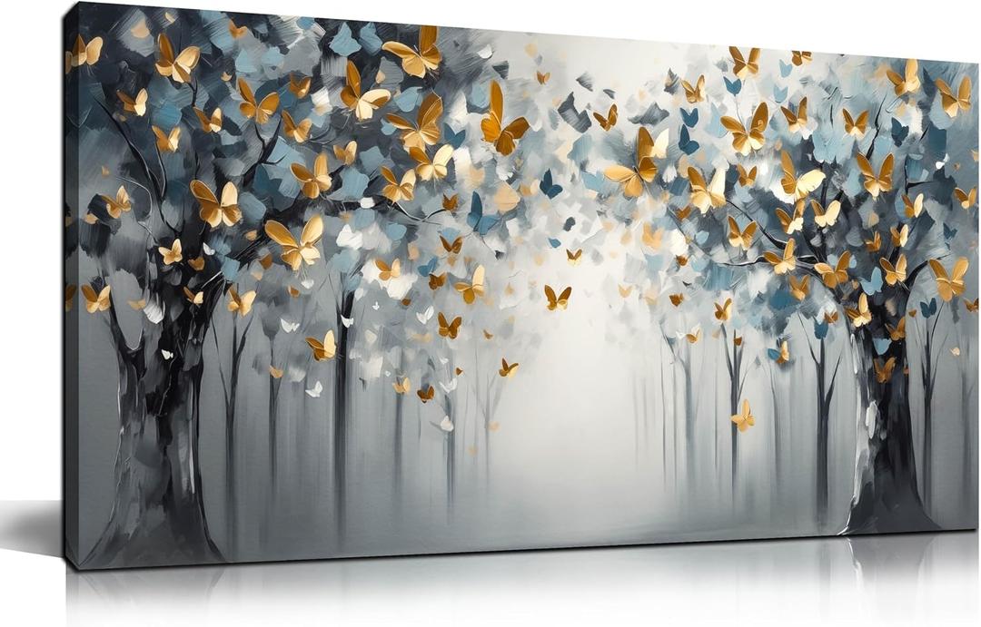 SIXTTART Butterfly Wall Art for Bedroom - Tree Wall Art Canvas for Living Room - Home Office Decor Women Size 20" x 40"
