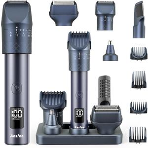 Beard Trimmer and Clippers Set for Men with Precise Dial Adjustable 20 Settings, All-in-One Electric Shavers Haircuts Kit Hair Trimmers for Body Nose - IPX7 Waterproof Wet and Dry, USB-C Charging Dock (Blue)