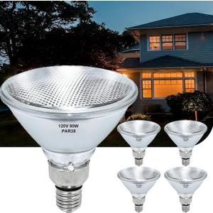 PAR38 Halogen Flood Light Bulbs 4 Pcs, 90W Equivalent, 120V, E26 Base, 2700K Warm White Light for Indoor and Outdoor PAR38 Halogen Flood Light Bulbs 4 Pcs, 90W Equivalent, 120V, E26 Base, 2700K Warm White Light for Indoor and Outdoor