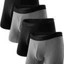 BAMBOO COOL Men's Underwear Boxer Briefs,Regular Leg,Breathable Soft Moisture-Wicking with Fly Underwear For men 4 Pack (2*black+2*deep Gray)