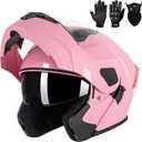 Modular Flip up Motorcycle Helmets for Men Women, DOT Approved, Pink, L