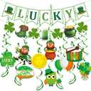 St. Patricks Day Decorations Set- Saint Patricks Day Hanging Swirls, Lucky Green Clover Hanging Banners, Saint Patrick's Day Decor, Shamrock Hanging Ornaments, Irish Party Favors Indoor Outdoor