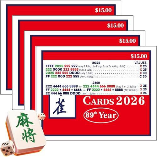 AZSYYQC Mahjong Cards 2026，Mah Jong Cards 2026 Official Revision American - Large Print, 4-Pack (4pcs)