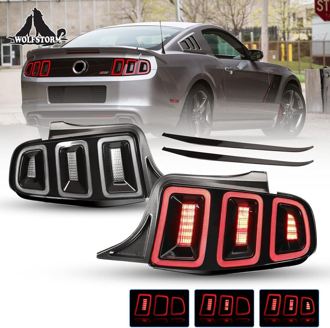 WOLFSTORM LED Tail Light for 2010-2014 Ford Mustang with Sequential Turn Signal Function Design,Daytime Running Light,2010-2014 Ford Mustang LED Tail Lamp Replacement Assembly,1 Pair