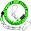 jenico Dog Tie Out Cable, 10/15/20/30/40/50/70/100/150FT Runner Cable with Swivel Hook and Shock Spring, Dog Leash Run Tether for Yard Outdoor and Camping,for Small to Medium Pets Up to 500 LBS (Green)
