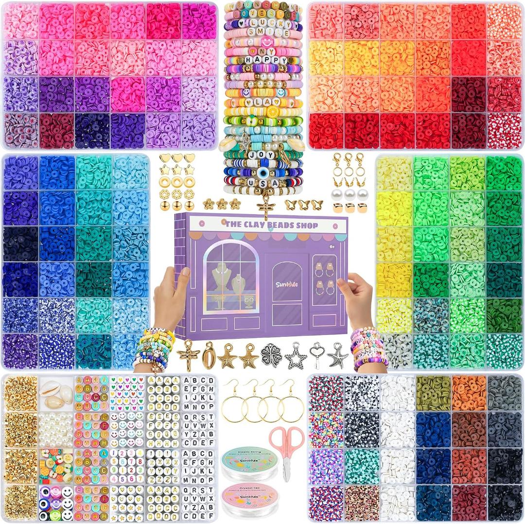 Sunlode 30,000Pcs Clay Beads Bracelets Making Kit, Beads for Bracelets 6 Boxes Bead for Jewelry Making Kit Friendship Bracelet Gifts Trendy Stuff Letter Bead Craft Adult, 6mm