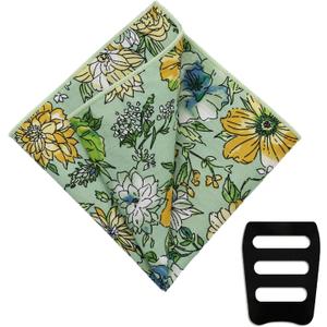 Luckyvestir Floral Pocket Squares for Men Suit Cotton Handkerchief with Pocket Square Holder for Jacket Wedding Party Groom