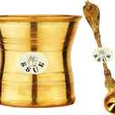 Brass Panch Jal Patra Achmani Pooja Kalash Lota with Spoon Holy Water Rituals Religious Spiritual Worship Prayer Home, Navratri Puja, Office, Temple Festivals Gift (2.5 Inches) Approx