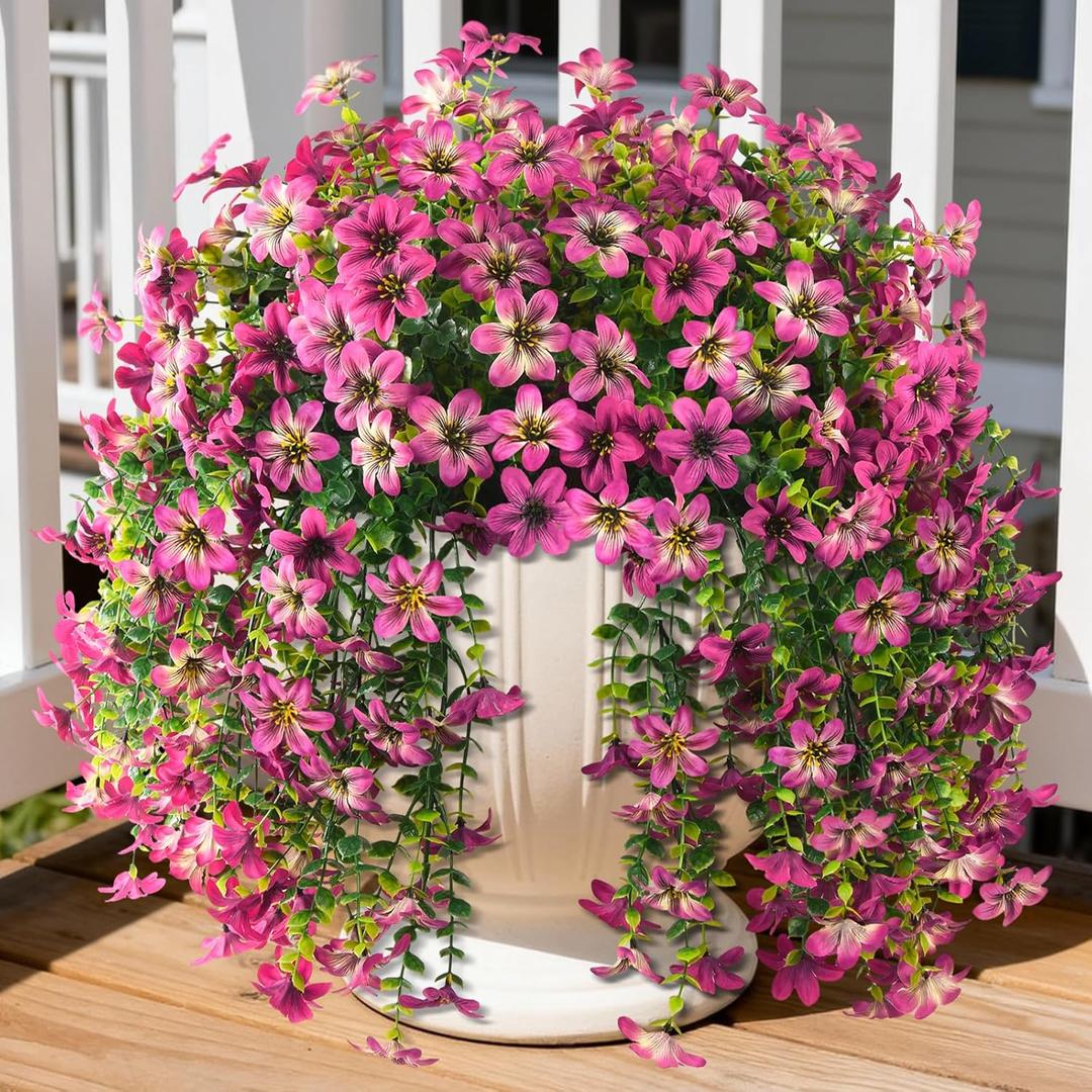 2 x Artificial Flowers for Outdoors Faux Hanging Plants Spring Summer Decoration, 2 Pcs Fake Silk Floral Realistic Outside Flowers UV Resistant No Fade for Planter Pot Porch Patio Window Yard Decor
