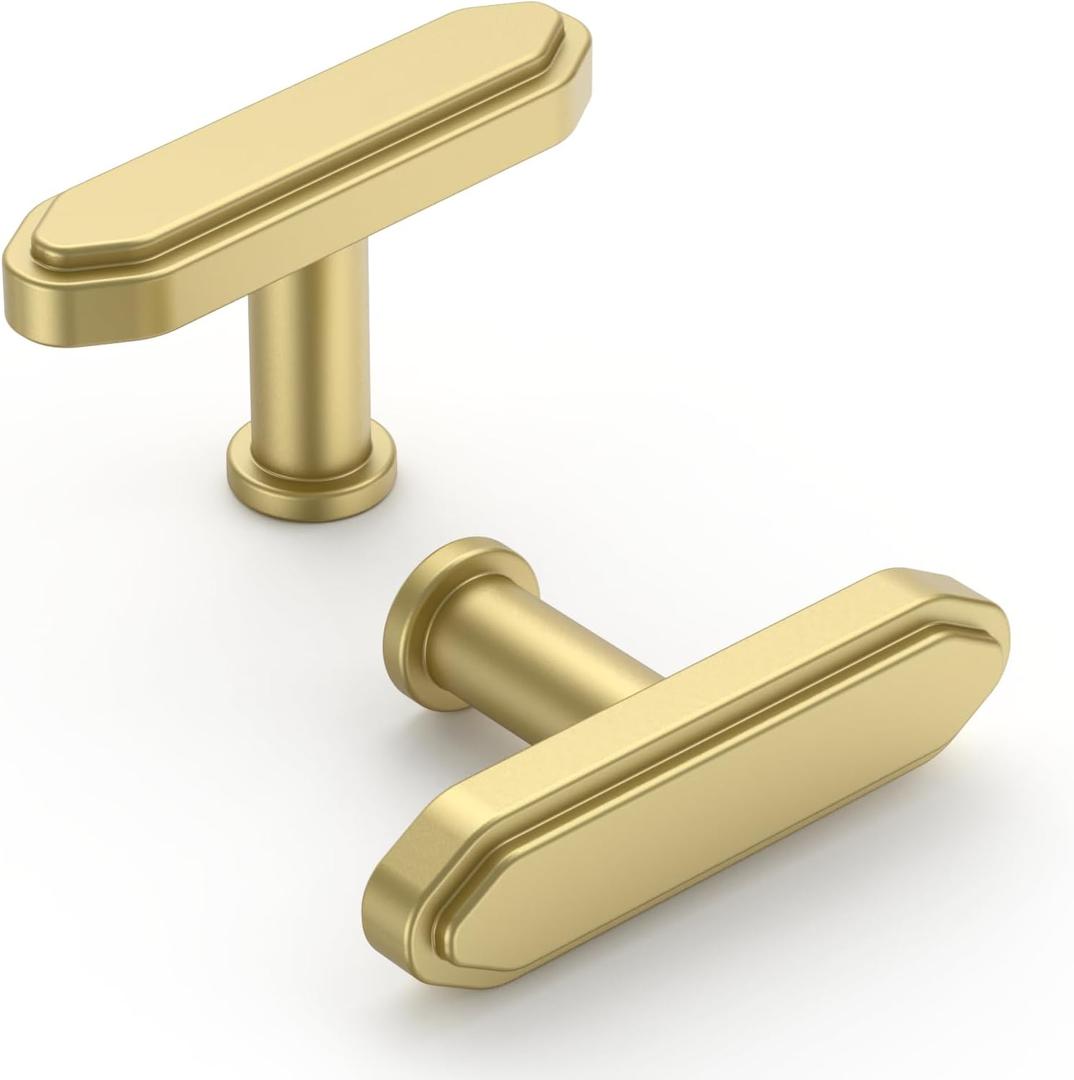 Asidrama 10 Pack Brushed Gold Kitchen Cabinet Knobs Cabinet Hardware Zinc Knobs for Dresser Drawers (Single Hole)