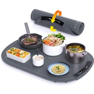 Warming Tray Mat, Silicone Food Warming Tray for Buffets & Parties, Electric Heating Mat for Food with 8 Temperature Settings, Roll-Up Storage (Gray)