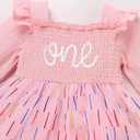 ODASDO Baby Girls First Birthday Outfit Sqaure Neck Ruffle Long Sleeve Tulle Tutu Romper Dress with Bow Headband
