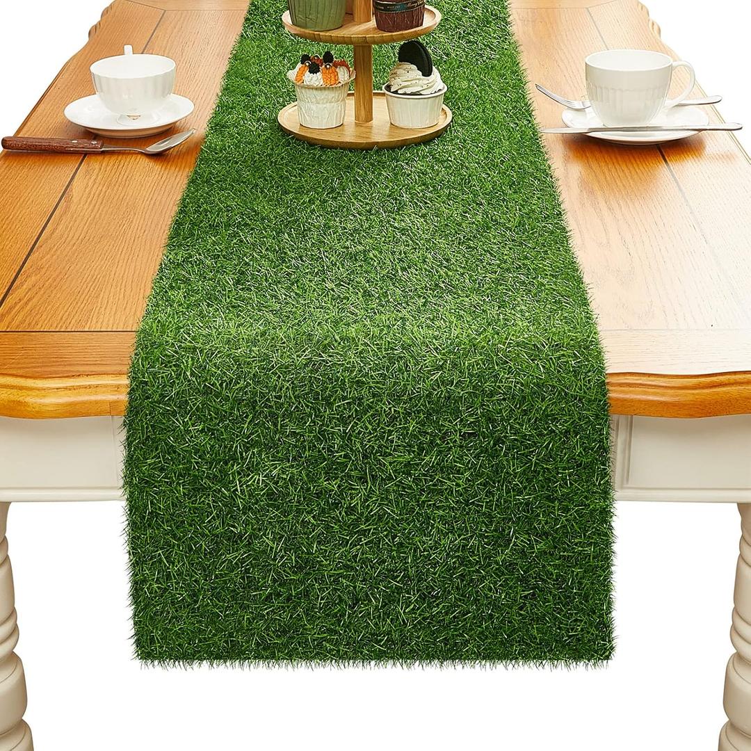 Artificial Grass Table Runner Rug Faux Grass Table Runner for Golf, Wedding Baby Shower Birthday Garden Home Decor No Shedding Turf for Indoor Outdoor Spring Decor(14 x 72 Inch)