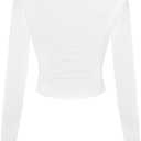 SOFIA'S CHOICE Women Asymmetric Ruched Long Sleeve T Shirt Crop Top Boat Neck Casual Fitted Tee Large (White, L)