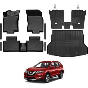 Floor Mats for Nissan Rogue 2014-2020, All Weather Floor Mats Trunk Cargo Liner and Door Sill Guards Accessories, Full Coverage Set (Not for Sport)