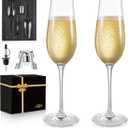 Champagne Flutes - Set of 2 Hand Blown Crystal Clear Glass - 8.2 Oz Champagne Glasses with Champagne Stopper and Gift Box - for Prosecco, Mimosa, Sparkling Wine