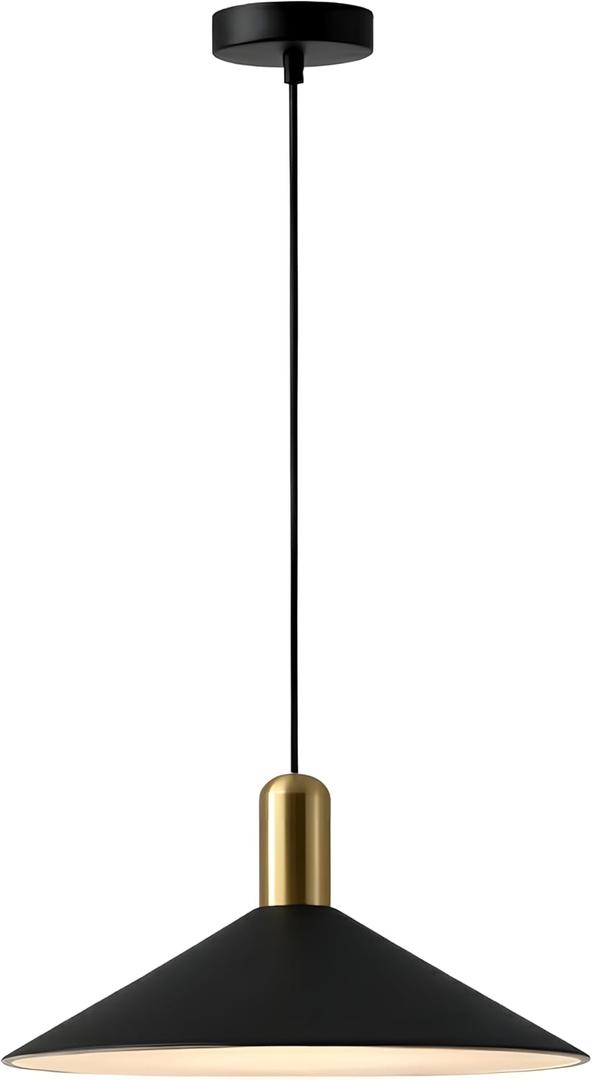 KCO Lighting Farmhouse Matte Black Barn Pendant Light 1-Light Mid Century Dome Pendant Lighting Industrial Cone Hanging Light Single Kitchen Island Light Fixture for Dining Room (Black)