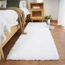 Ghouse Ultra Soft Faux Rabbit Fur Rug, Machine Washable Area Rugs for Bedroom Fluffy Rugs for Living Room, No-Shedding Carpet Sheepskin Rug White 2 x 6 Feet
