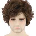 Topcosplay Brown Wigs for Men Short Curly Fluffy Cosplay Halloween Character Costume Wig Layered
