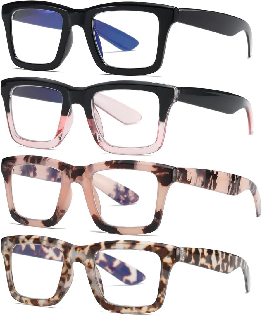 4 Pack Oprah Style Reading Glasses for Women Men Blue Light Blocking Computer Square Metal Spring Readers(2-Mix Color+1.25) (Black, Pink Tortoise, Blackpink, Tortoise)