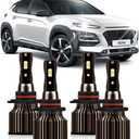 For Hyundai Santa Cruz 2022 2023 2024 Light Bulbs, 400% Brightness Hi and Lo Beam Light Bulbs, Superfocused Beam Mode, 6000K White, 30000LM Super Bright, 4PCS