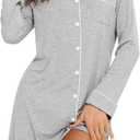 Anjue Pajama Nightgowns for Women Button Down Pajamas Tops Short/Long Sleeve Sleepwear Sleep Shirts Nightdress (Gray, M)