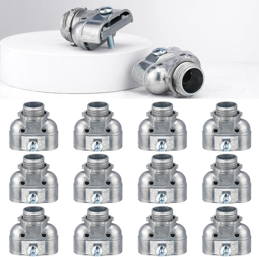 Tandefio 12 Pcs 3/8" Flexible Conduit Metal Duplex Connector for Flex/AC/NM Sheathed Cable 90 Degree Flex Duplex Box Connector Zinc Die Cast Clamp Electrical Conduit Fittings for Protecting Cables