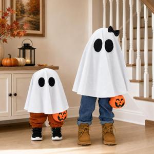 Halloween Decorations - 2 Pack Cute Standing Ghosts with Pumpkin Buckets - Scary Ghost Halloween Party Decoration for Indoor Outdoor Porch Yard Mantel Entryway Home Decor, 1.6 ft and 2.5 ft tall