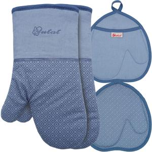 Yutat Silicone Oven Mitts - Oven Mitts and Pot Holders Sets Made of Non-Slip & BPA-Free Silicone, High Heat Resistant 500 Degrees, Perfect for Kitchen Cooking Baking BBQ, 4Pcs Set, Sky Blue