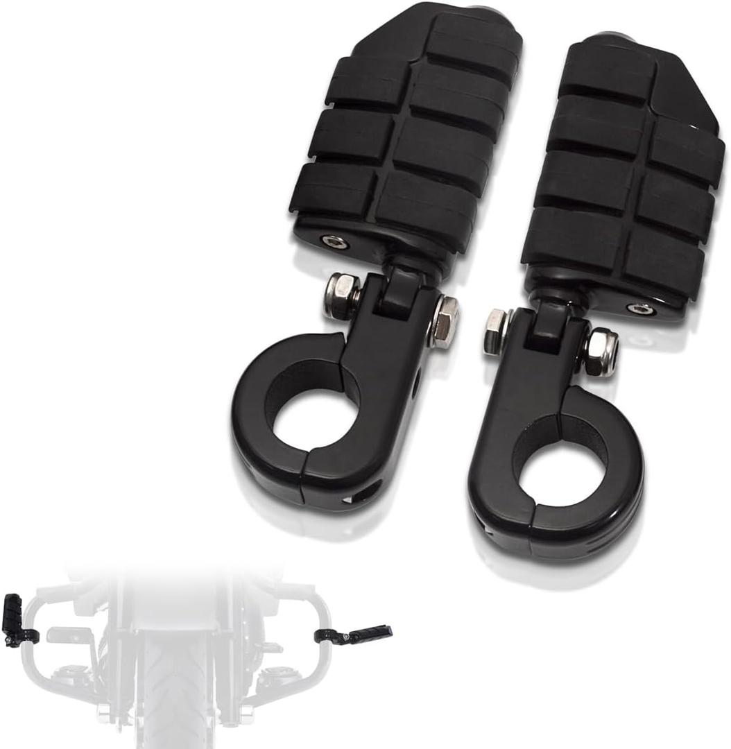 FOVPLUE 1.25" Highway Footpegs, Adjustable Footrest w/Mounting P-Clamps for Harley Touring Softail Dyna Sportster Honda Kawasaki Suzuki Yamaha Indian Victory w/1-1/4" Engine Guard, Gloss Black#3