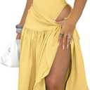 Milumia Women's 2 Piece Tie Back Halter Bodysuit Knot Side Slit Maxi Skirt Sets Party Vacation Outfits (Medium, Yellow)