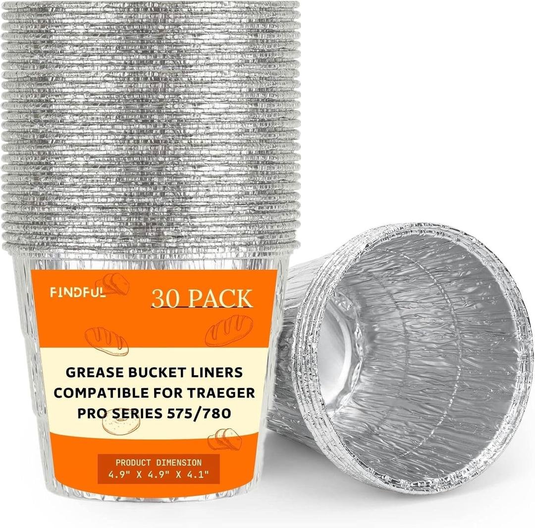 30 Pack BAC407 Grease Bucket Liner Compatible for Traeger Pro Series 575/780, 22/34 Series, Ironwood 650/885 Grills, Grill Accessories Drip Tray Liner