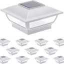 GreenLighting Royalty 7 Lumen Solar Post Cap Light for 4x4 Wood Posts & 4x4 or 5x5 PVC Posts (White, 12 Pack)