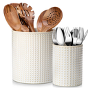 MALACASA LYDIA Ceramic Utensil Holders, 7.3"+5.5" Kitchen Utensil Crock Set for Countertop, Large & Small Utensil Organizers for Cooking Tools, Rhombus Pattern