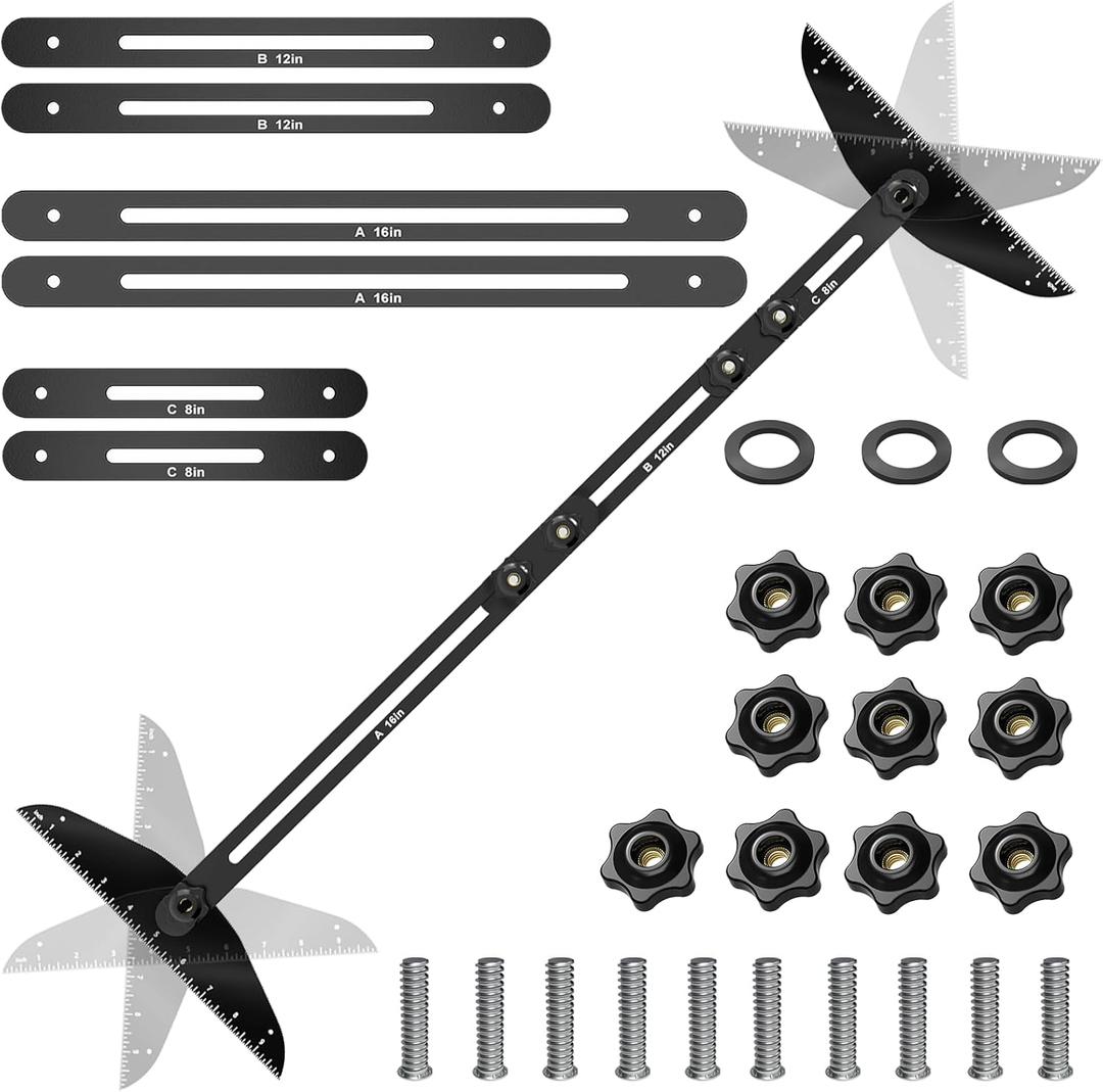 Stair Treads Gauge Template Tool Stair Tread Jig 11-60 inch Length Adjustable, Stair Tread Template Tool Stair Gauge Set Shelf Layout Tool for Stairs, Risers, Shelf and Cutting Drywall