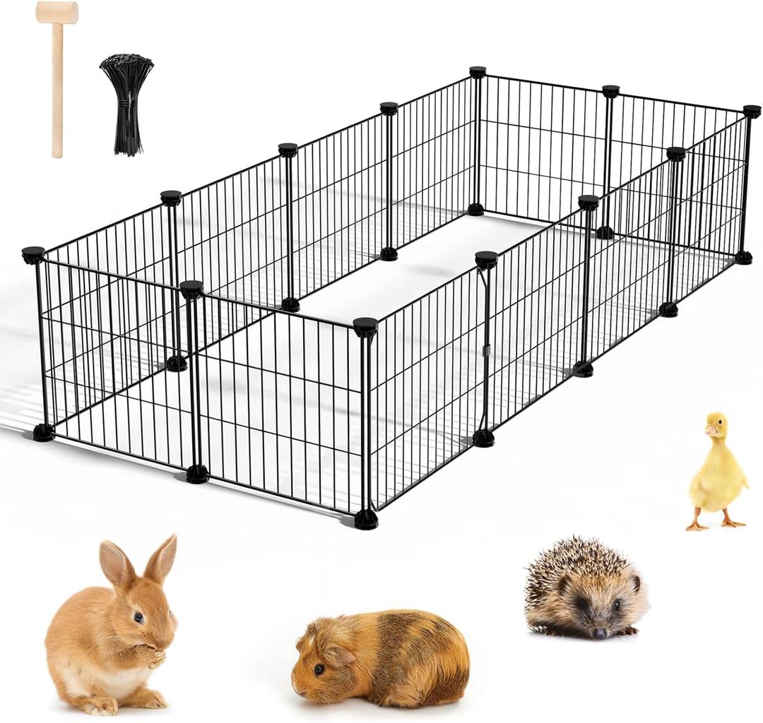 BUCATSTATE 12 Panels Guinea Pig Playpen, Rabbit Playpen Indoor, 56" L x 24" W x 12" H Small Animal Playpen with Door for Guinea Pigs, Bunny, Hedgehogs, Chinchillas