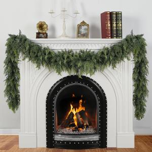 196" Christmas Cedar Garland Realistic- Soft and Full Real Touch, 16.5ft Artificial Faux Greenery Garland for Table, Fireplace Mantle, Stair Railings, Outdoor