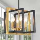 Small Black and Gold Chandelier, 6-Lights Modern Pendant Light Fixture, Dining Room Light Fixture Geometric Chandeliers Industrial Hanging Lights for Kitchen Island Entryway Living Room Hallway Foyer