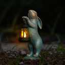 MININOVA Garden Statues Rabbit with Solar Lantern Outdoor Bunny Figurines Decorations for Patio Yard Lawn Ornaments Gifts for Birthday Easter Housewarming Mother's Day (Bronze)