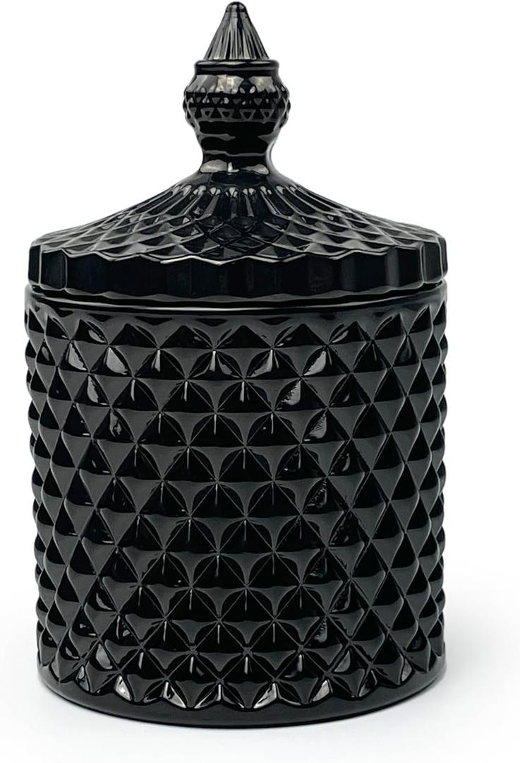 Colorful Glass Jar With Lid,Candy Cookie Jars,Jewelry Box,Buffet Biscuit Containers Food Storage,Decorative Jar(Black) (Pointed Cylinder-black)