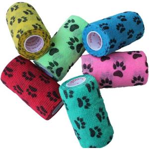 Prairie Horse Supply 4 Inch Vet Wrap Tape Bulk (Assorted Paw Prints) (Pack of 6) Self Adhesive Adherent Adhering Flex Bandage Grip Roll Dog Cat